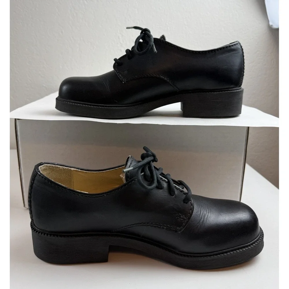 MIA Y2K Blk Leather Oxford Platform Chunky Heel Shoe Sz7 90s‎ Grunge Goth Witchy